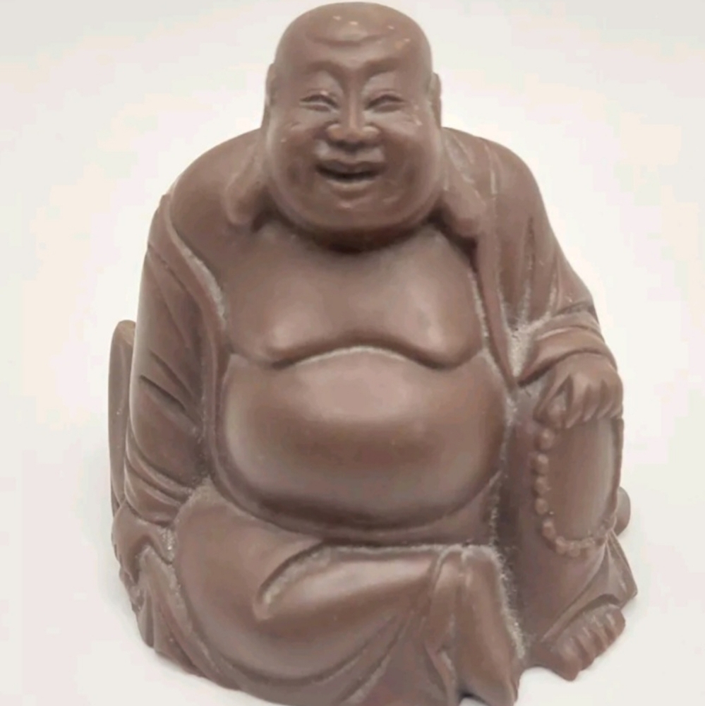ASIAN Vintage Budhha Laughing Happy Sitting Figurine Statue 2.5"X 2.5"